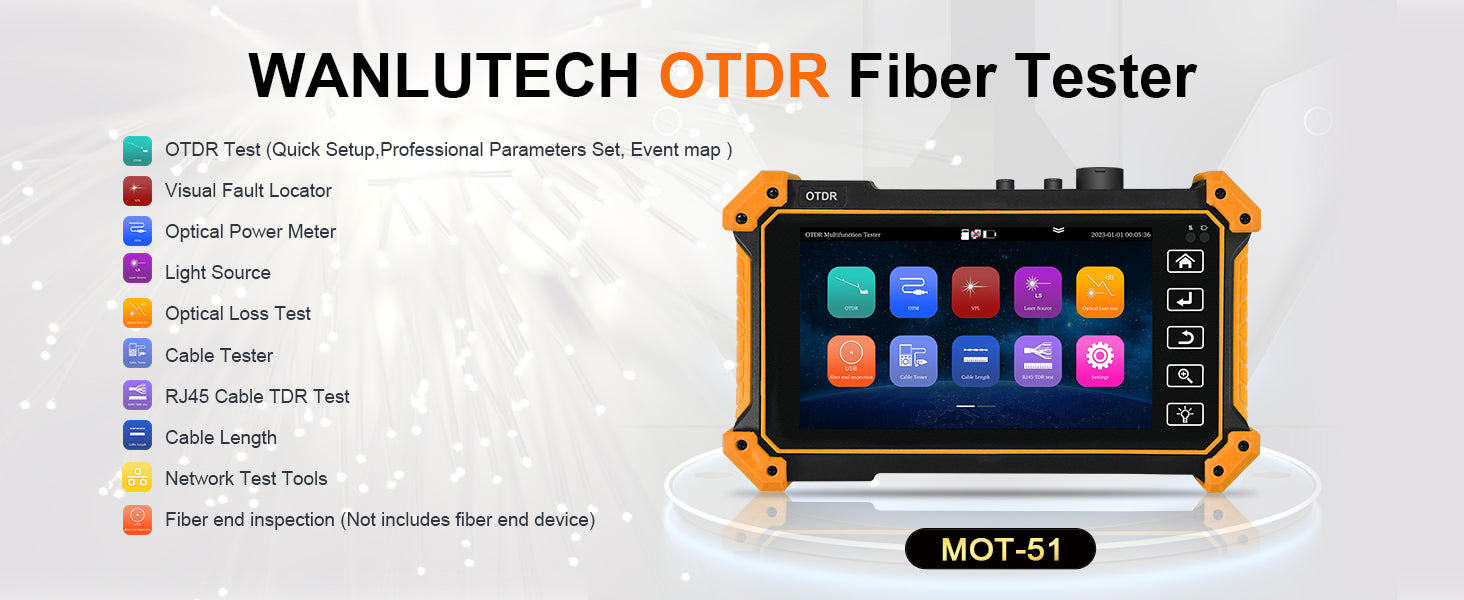 WANLUTECH OTDR Tester Optical Power Meter Visual Fault Locator Optical Loss Test Event map Essential Tool for Fiber Optical Cable Network Testing Ethernet Cable Testing MOT-51