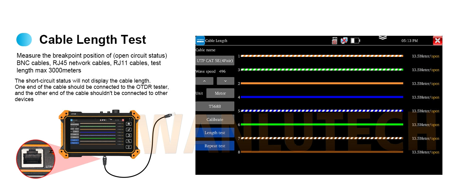 WANLUTECH OTDR Optical Power Meter Visual Fault Locator Optical Loss Test Event Map Essential Tool for Fiber Cable Network Testing MOT-51