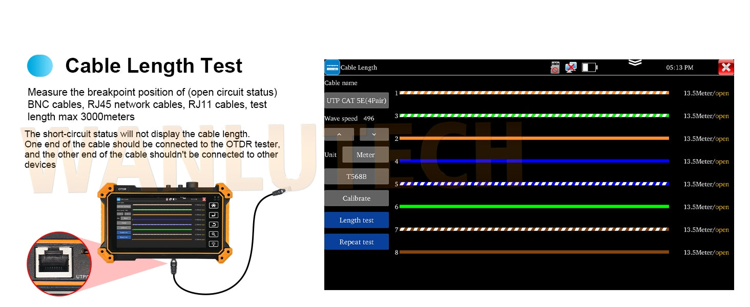 WANLUTECH OTDR Tester Optical Power Meter Visual Fault Locator Optical Loss Test Event map Essential Tool for Fiber Optical Cable Network Testing Ethernet Cable Testing MOT-51