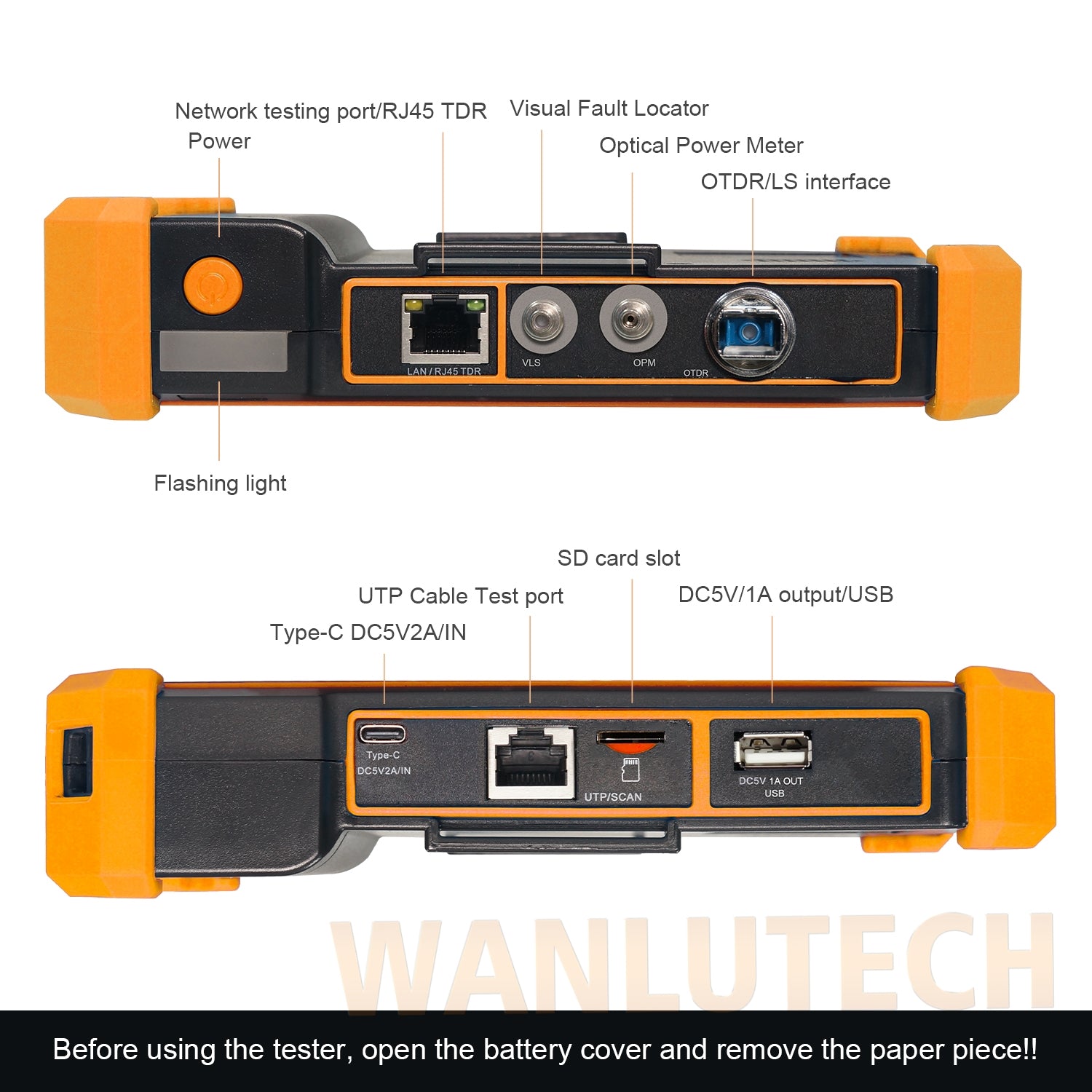WANLUTECH OTDR Optical Power Meter Visual Fault Locator Optical Loss Test Event Map Essential Tool for Fiber Cable Network Testing MOT-51