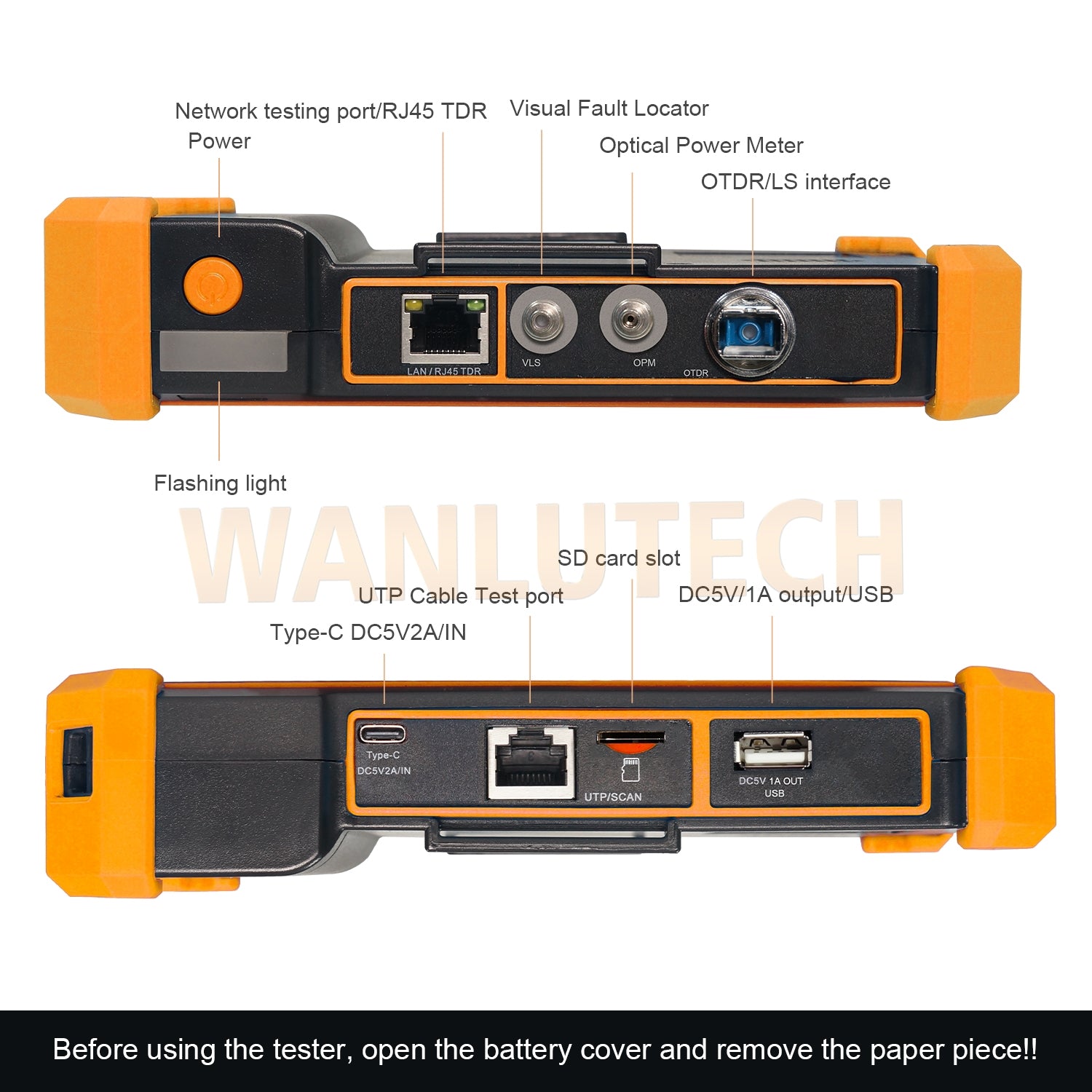 WANLUTECH OTDR Optical Power Meter Visual Fault Locator Optical Loss Test Event Map Essential Tool for Fiber Cable Network Testing MOT-51