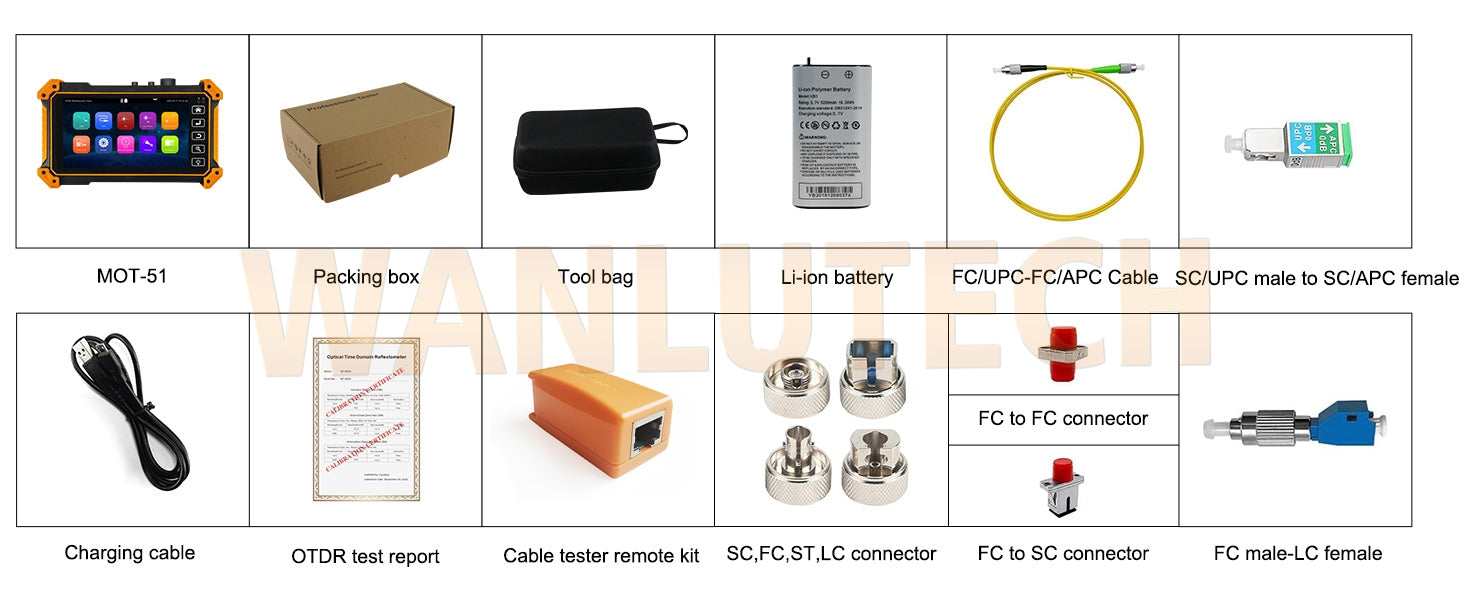 WANLUTECH OTDR Optical Power Meter Visual Fault Locator Optical Loss Test Event Map Essential Tool for Fiber Cable Network Testing MOT-51