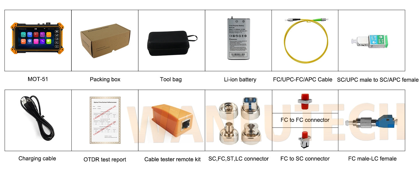 WANLUTECH OTDR Optical Power Meter Visual Fault Locator Optical Loss Test Event Map Essential Tool for Fiber Cable Network Testing MOT-51