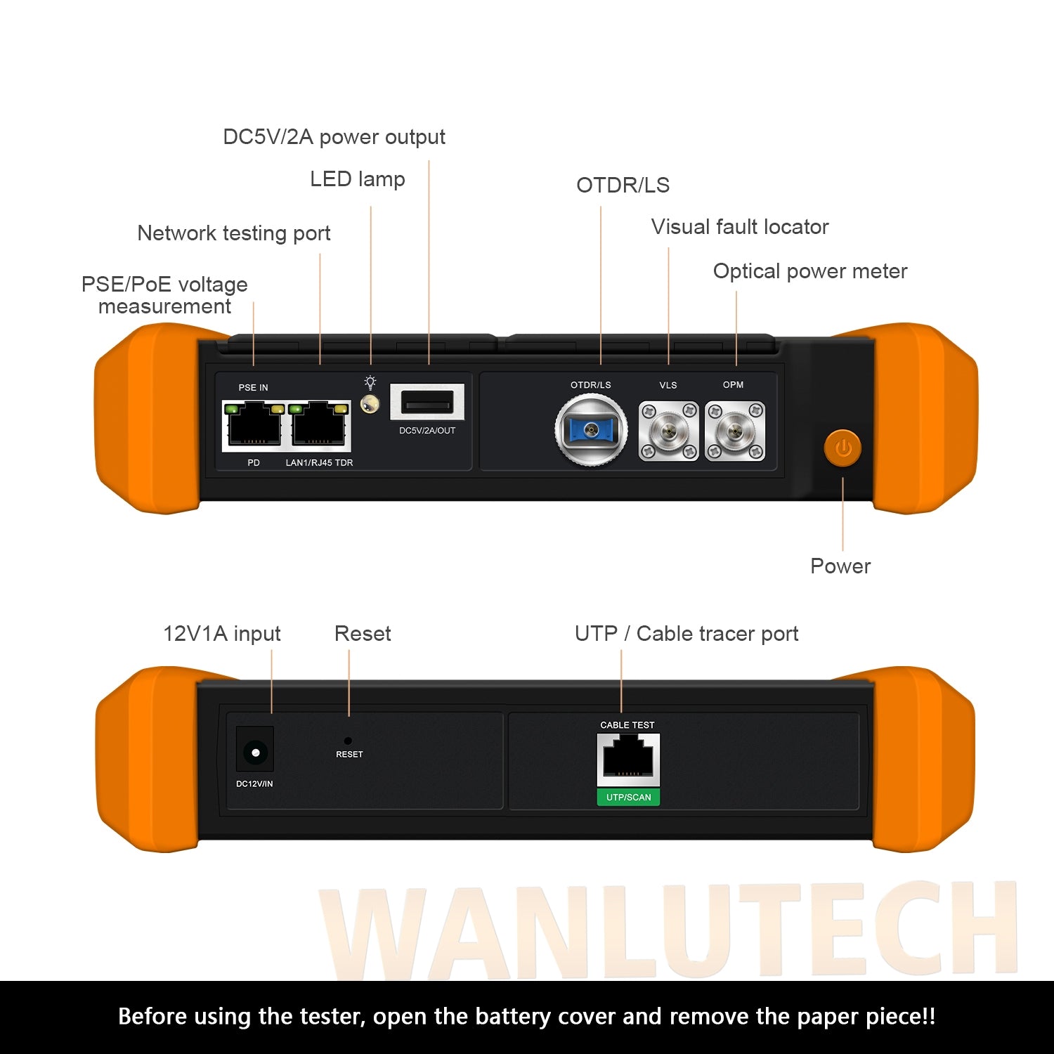 WANLUTECH OTDR Optical Power Meter Visual Fault Locator Optical Loss Test Event Map Essential Tool for Fiber Cable Network Testing MOT-65 