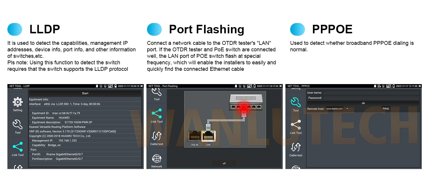WANLUTECH OTDR Optical Power Meter Visual Fault Locator Optical Loss Test Event Map Essential Tool for Fiber Cable Network Testing MOT-65 