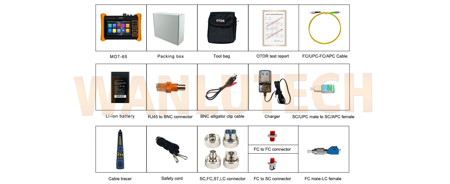 WANLUTECH OTDR Optical Power Meter Visual Fault Locator Optical Loss Test Event Map Essential Tool for Fiber Cable Network Testing  MOT-65