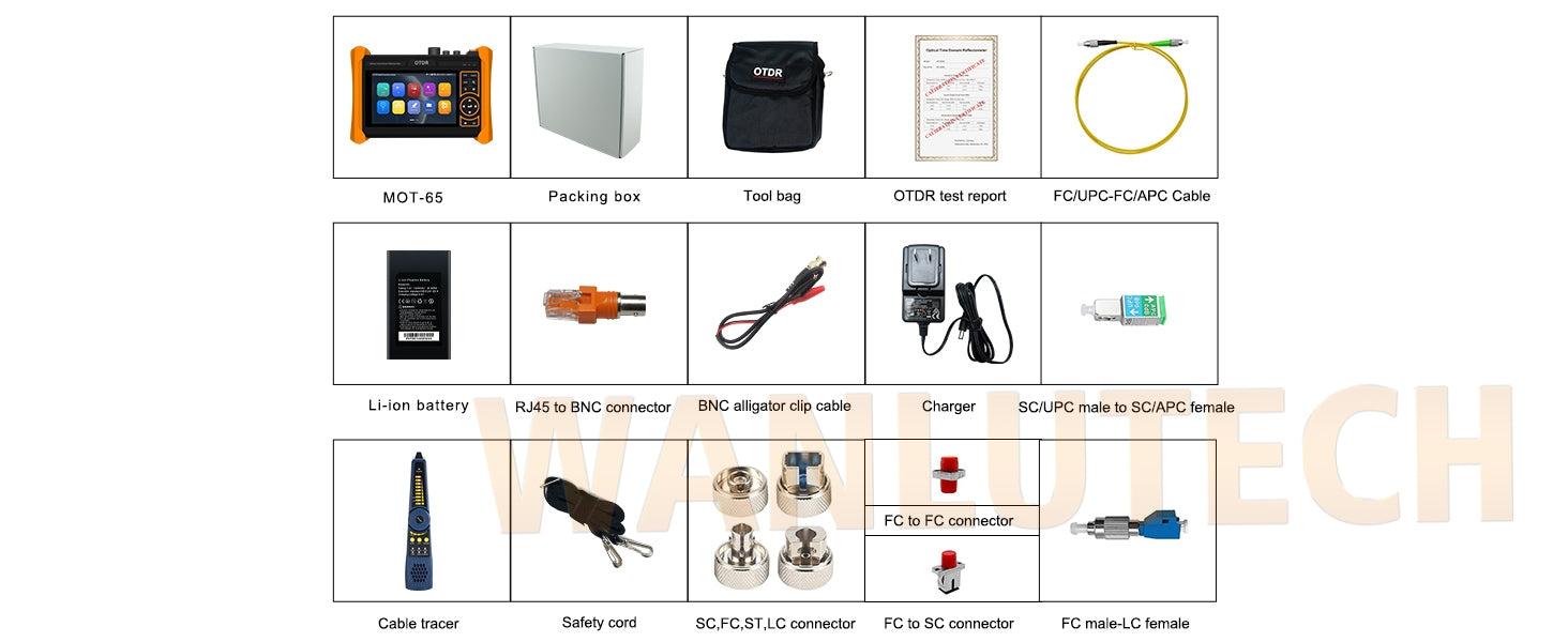 WANLUTECH OTDR Optical Power Meter Visual Fault Locator Optical Loss Test Event Map Essential Tool for Fiber Cable Network Testing MOT-65 