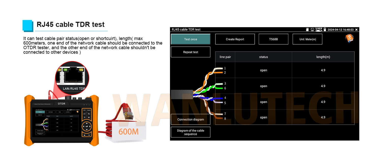 WANLUTECH OTDR Optical Power Meter Visual Fault Locator Optical Loss Test Event Map Essential Tool for Fiber Cable Network Testing MOT-65 