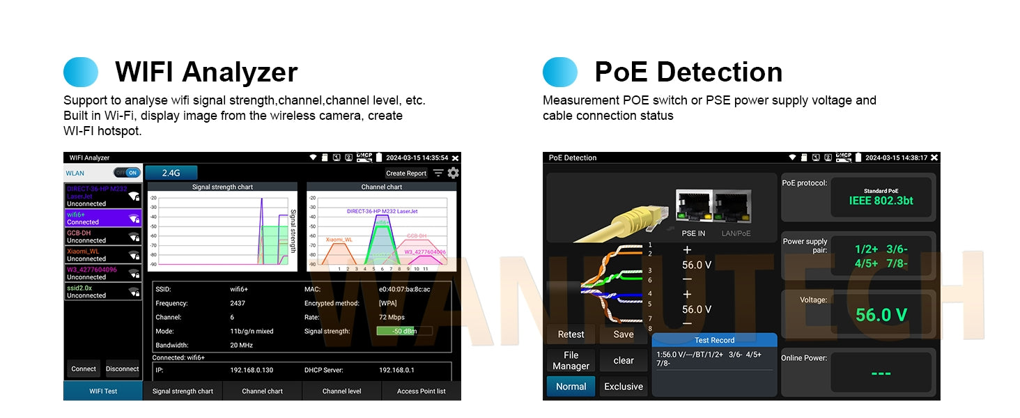 WANLUTECH OTDR Optical Power Meter Visual Fault Locator Optical Loss Test Event Map Essential Tool for Fiber Cable Network Testing MOT-65 