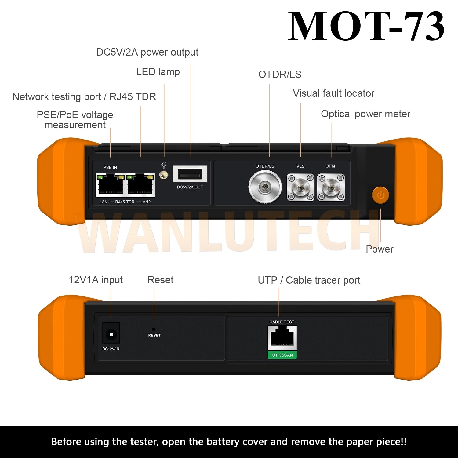 WANLUTECH OTDR Optical Power Meter Visual Fault Locator Optical Loss Test Event Map Essential Tool for Fiber Cable Network Testing MOT-73