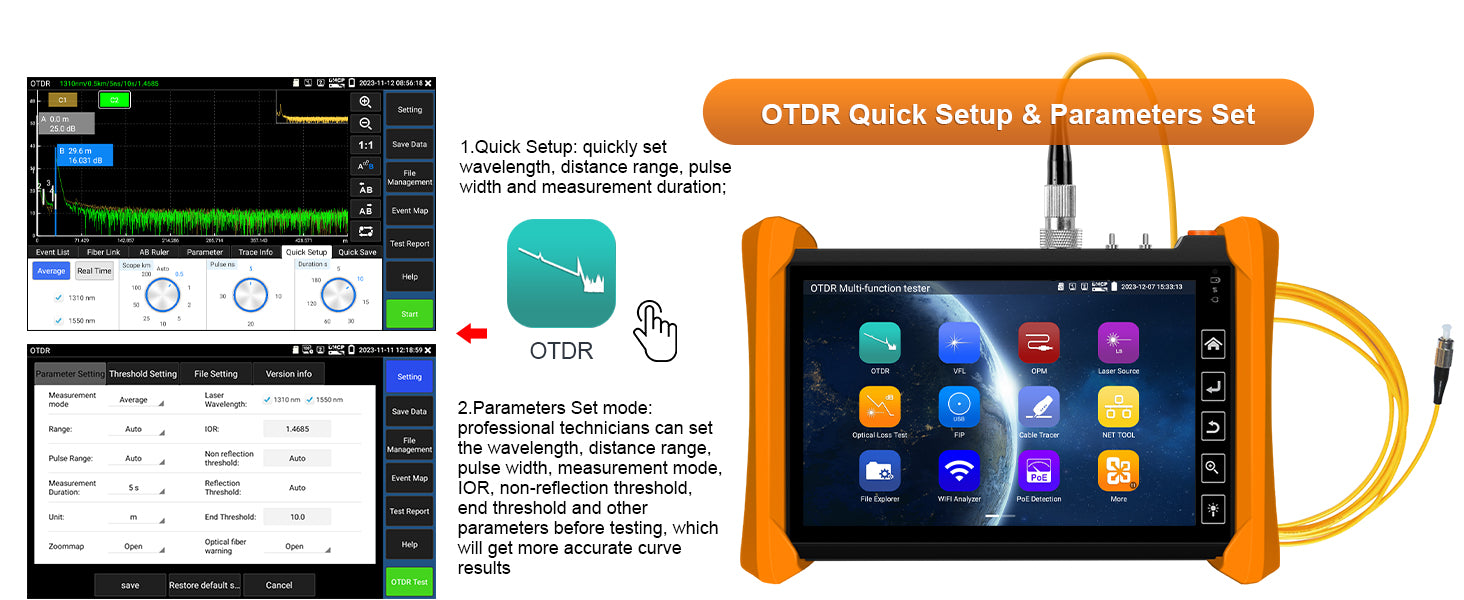 WANLUTECH OTDR Tester Optical Power Meter Visual Fault Locator Optical Loss Test Event map Essential Tool for Fiber Optical Cable Network Testing Ethernet Cable Testing