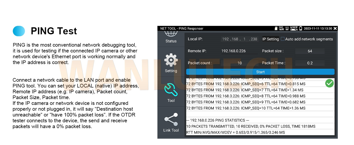 WANLUTECH OTDR Optical Power Meter Visual Fault Locator Optical Loss Test Event Map Essential Tool for Fiber Cable Network Testing MOT-73