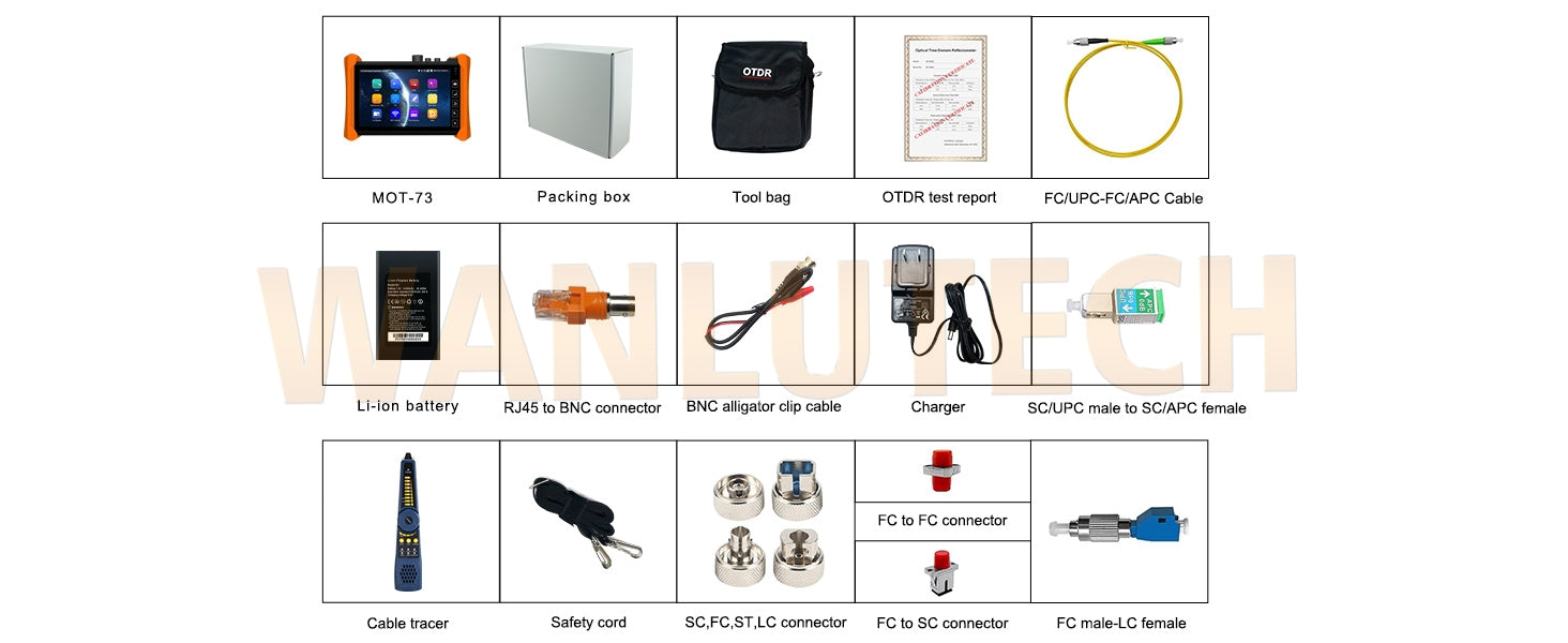 WANLUTECH OTDR Optical Power Meter Visual Fault Locator Optical Loss Test Event Map Essential Tool for Fiber Cable Network Testing MOT-73
