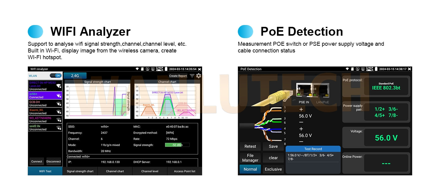 WANLUTECH OTDR Optical Power Meter Visual Fault Locator Optical Loss Test Event Map Essential Tool for Fiber Cable Network Testing MOT-73