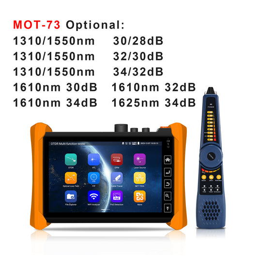 WANLUTECH OTDR Optical Power Meter Visual Fault Locator Optical Loss Test Event Map Essential Tool for Fiber Cable Network Testing MOT-73