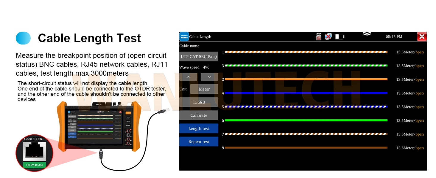 WANLUTECH OTDR Optical Power Meter Visual Fault Locator Optical Loss Test Event Map Essential Tool for Fiber Cable Network Testing MOT-85