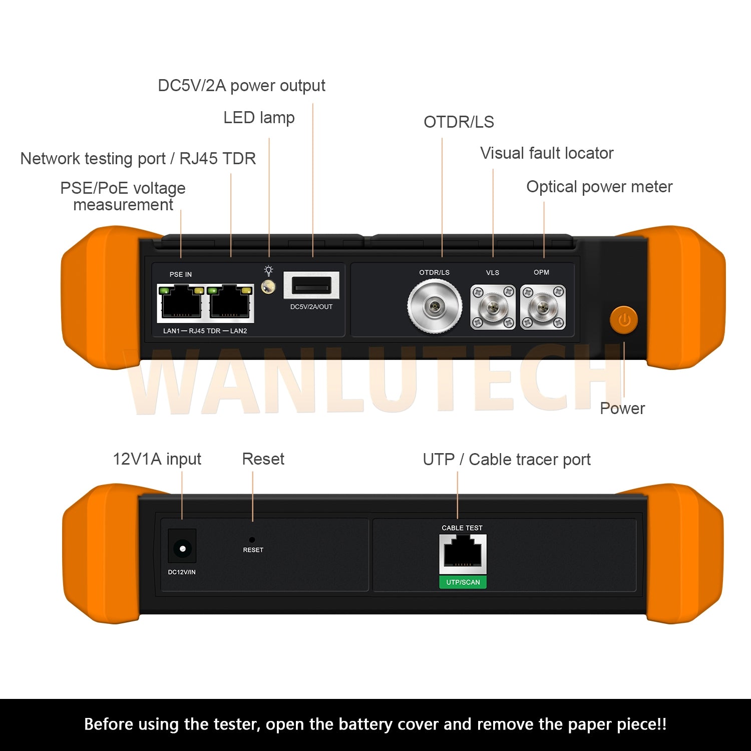 WANLUTECH OTDR Optical Power Meter Visual Fault Locator Optical Loss Test Event Map Essential Tool for Fiber Cable Network Testing MOT-85