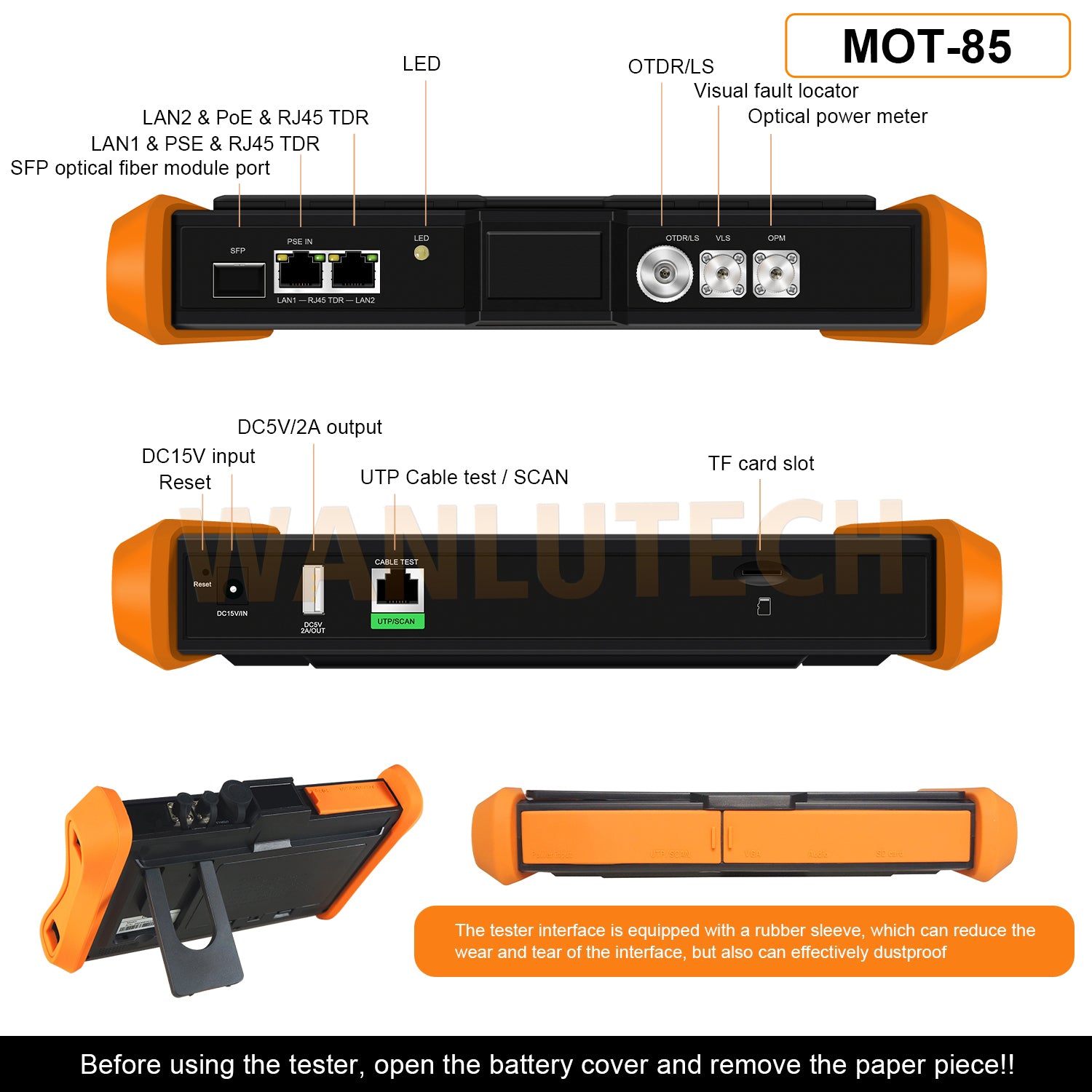 WANLUTECH OTDR Optical Power Meter Visual Fault Locator Optical Loss Test Event Map Essential Tool for Fiber Cable Network Testing MOT-85