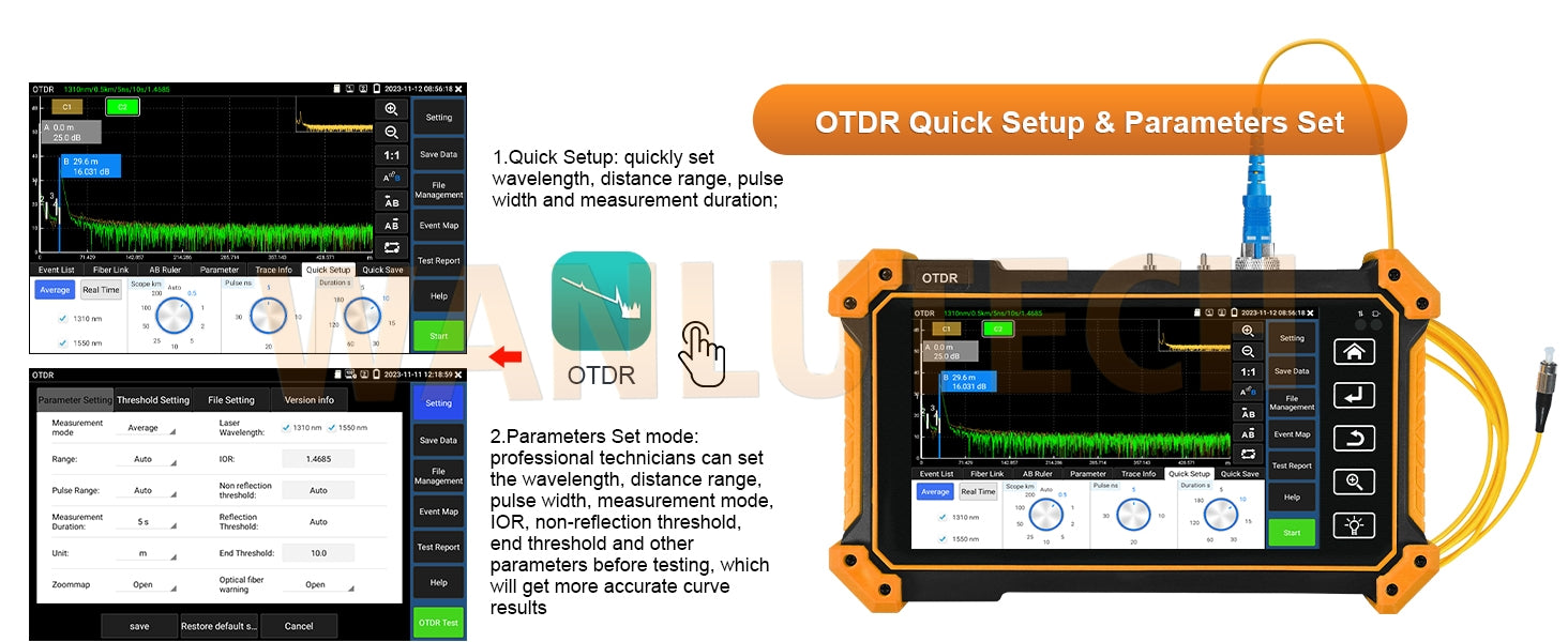 WANLUTECH OTDR IPC Tester Essential Tool for Surveillance Camera Fiber Cable Network Testing MT-5500
