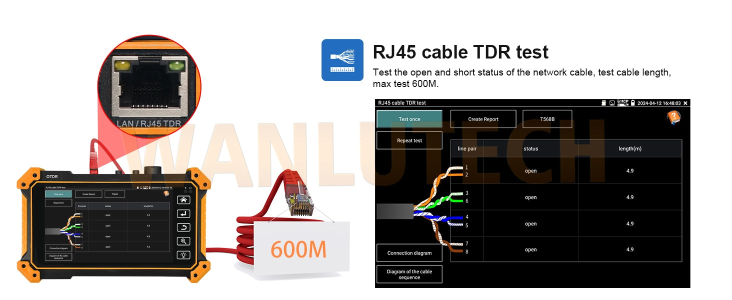 WANLUTECH OTDR IPC Tester Essential Tool for Surveillance Camera Fiber Cable Network Testing MT-5500