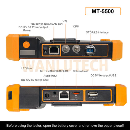 WANLUTECH OTDR IPC Tester Essential Tool for Surveillance Camera Fiber Cable Network Testing MT-5500