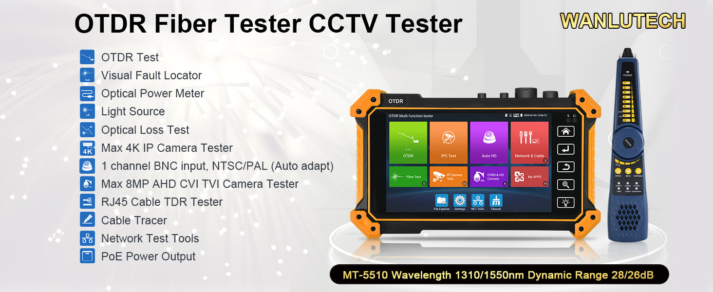 WANLUTECH OTDR CCTV Tester Essential Tool for Surveillance Camera Fiber Cable Network Testing MT-5510