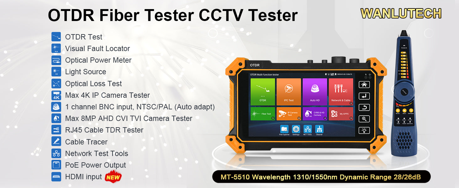 WANLUTECH OTDR CCTV Tester Essential Tool for Surveillance Camera Fiber Cable Network Testing MT-5510