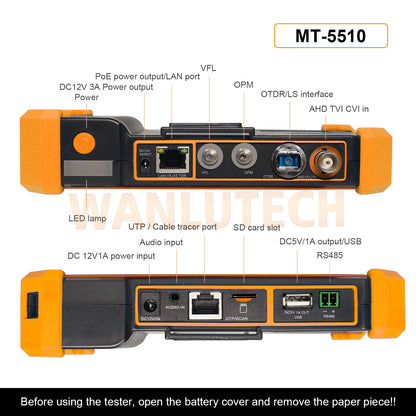 WANLUTECH OTDR CCTV Tester Essential Tool for Surveillance Camera Fiber Cable Network Testing MT-5510
