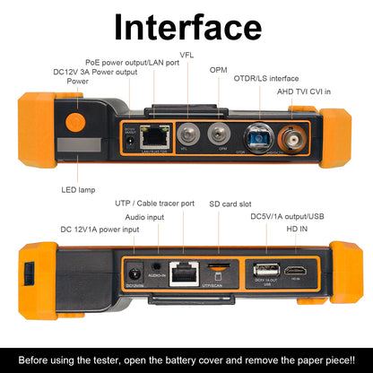 MT-5510 tester side ports including SC FC ST LC fiber connectors, RJ45 Ethernet, and BNC input