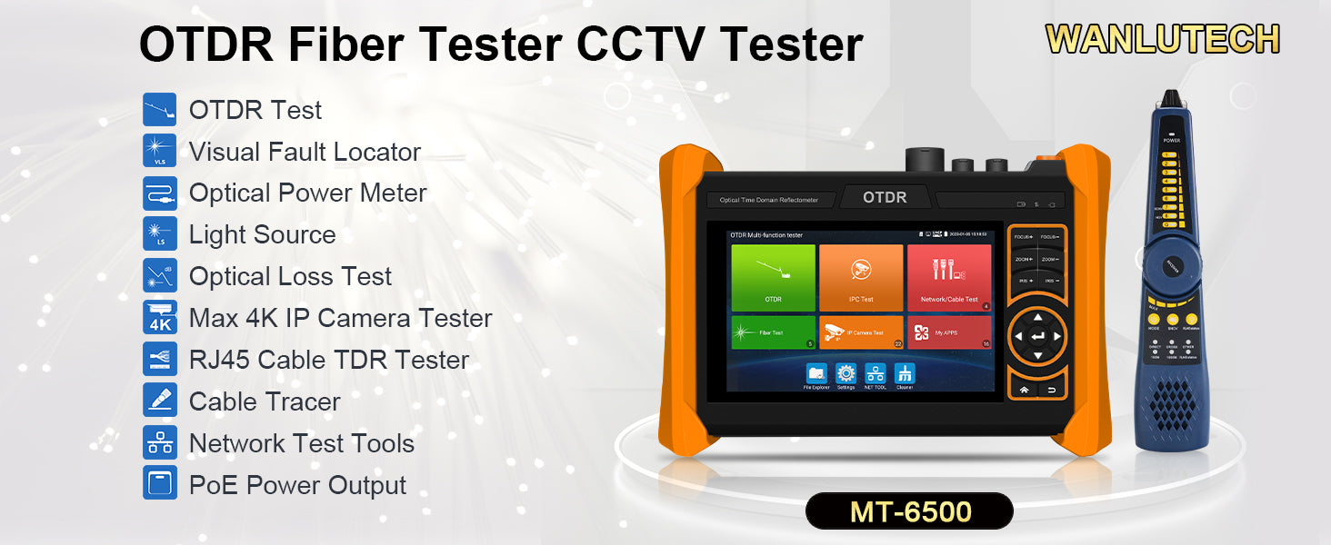 WANLUTECH OTDR IPC Tester Essential Tool for Surveillance Camera Fiber Cable Network Testing  MT-6500