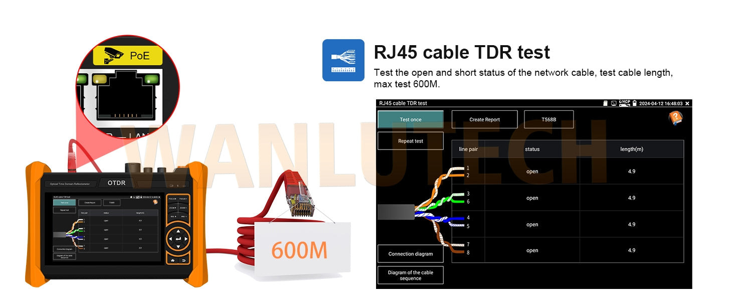 WANLUTECH OTDR IPC Tester Essential Tool for Surveillance Camera Fiber Cable Network Testing  MT-6500