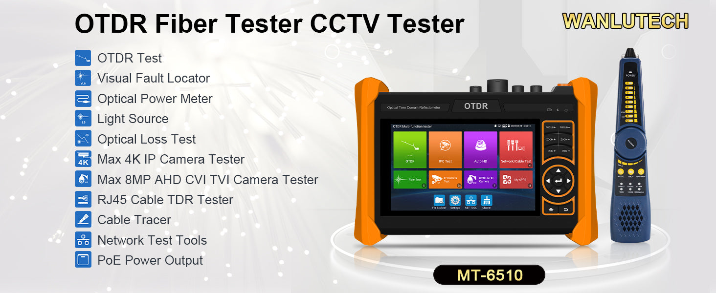 WANLUTECH OTDR CCTV Tester Essential Tool for Surveillance Camera Fiber Cable Network Testing MT-6510