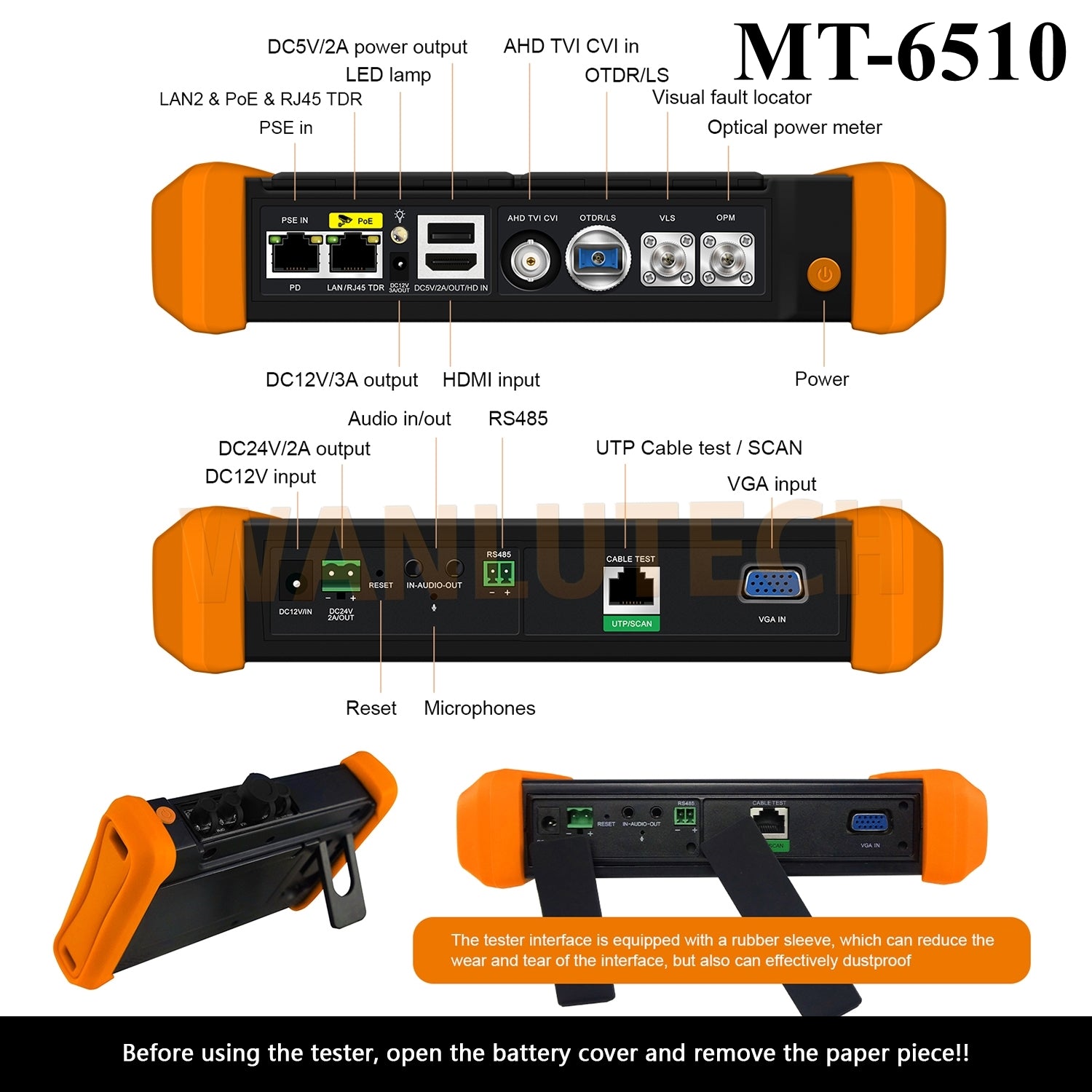 WANLUTECH OTDR CCTV Tester Essential Tool for Surveillance Camera Fiber Cable Network Testing MT-6510