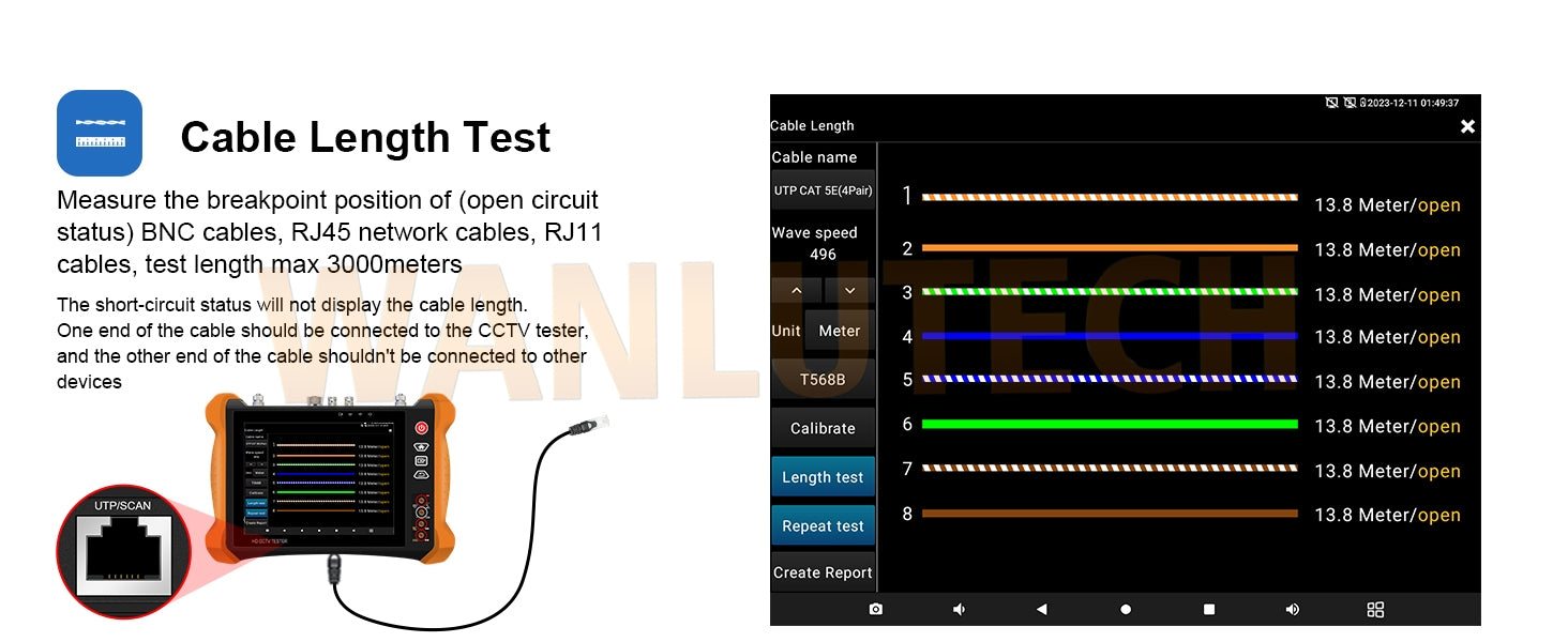 WANLUTECH OTDR CCTV Tester Essential Tool for Surveillance Camera Fiber Cable Network Testing MT-8000