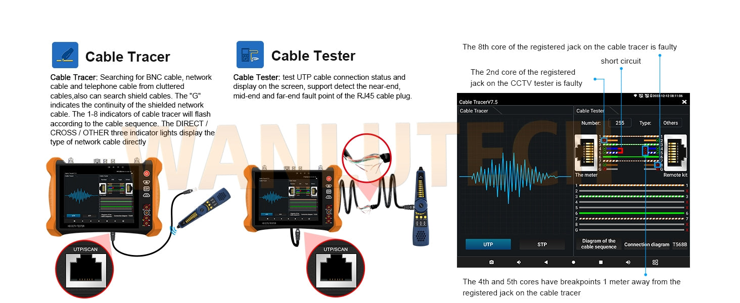WANLUTECH OTDR CCTV Tester Essential Tool for Surveillance Camera Fiber Cable Network Testing MT-8000
