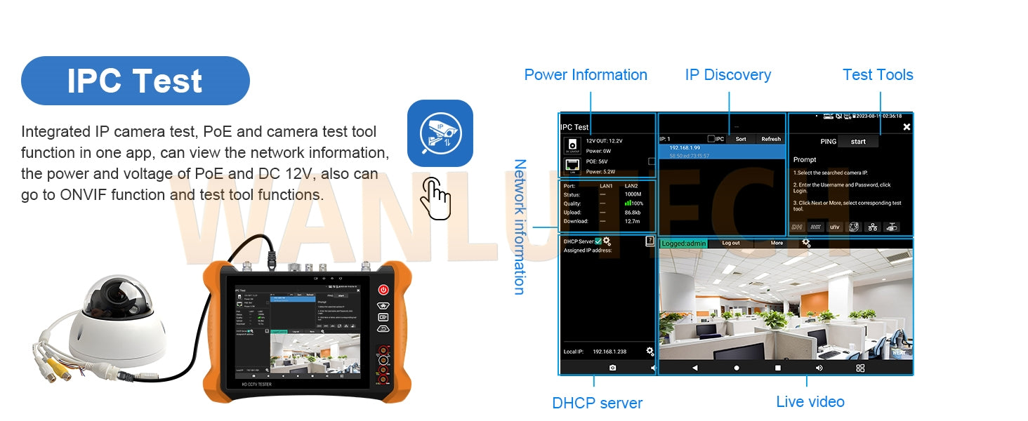 WANLUTECH OTDR CCTV Tester Essential Tool for Surveillance Camera Fiber Cable Network Testing MT-8000