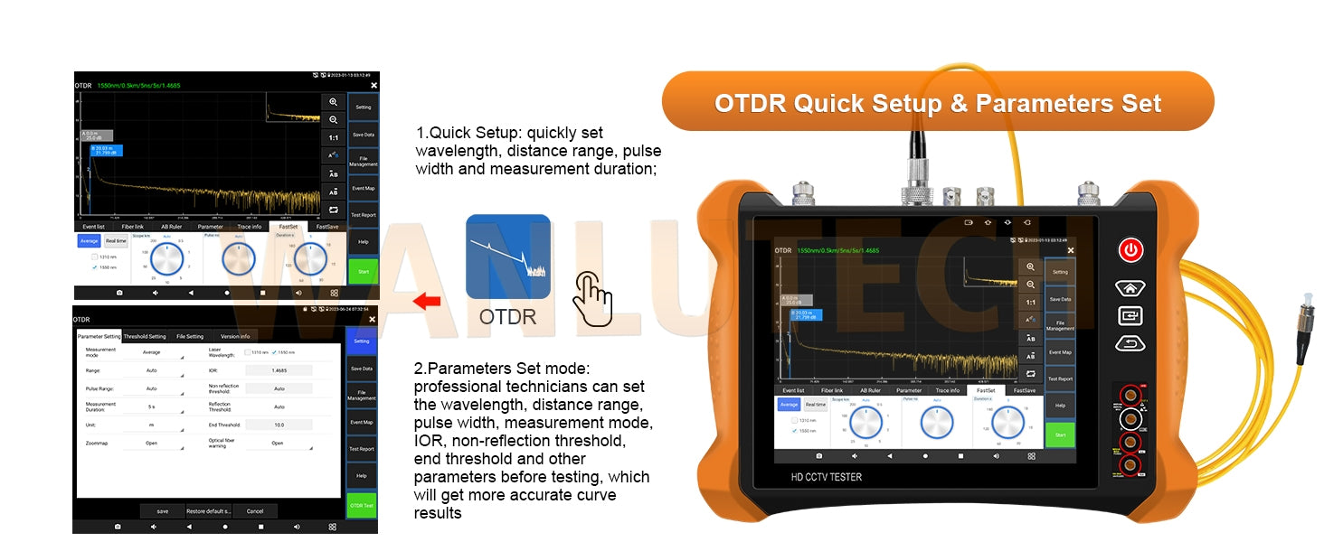 WANLUTECH OTDR CCTV Tester Essential Tool for Surveillance Camera Fiber Cable Network Testing MT-8000