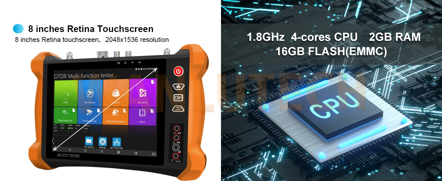 WANLUTECH OTDR CCTV Tester Essential Tool for Surveillance Camera Fiber Cable Network Testing MT-8000