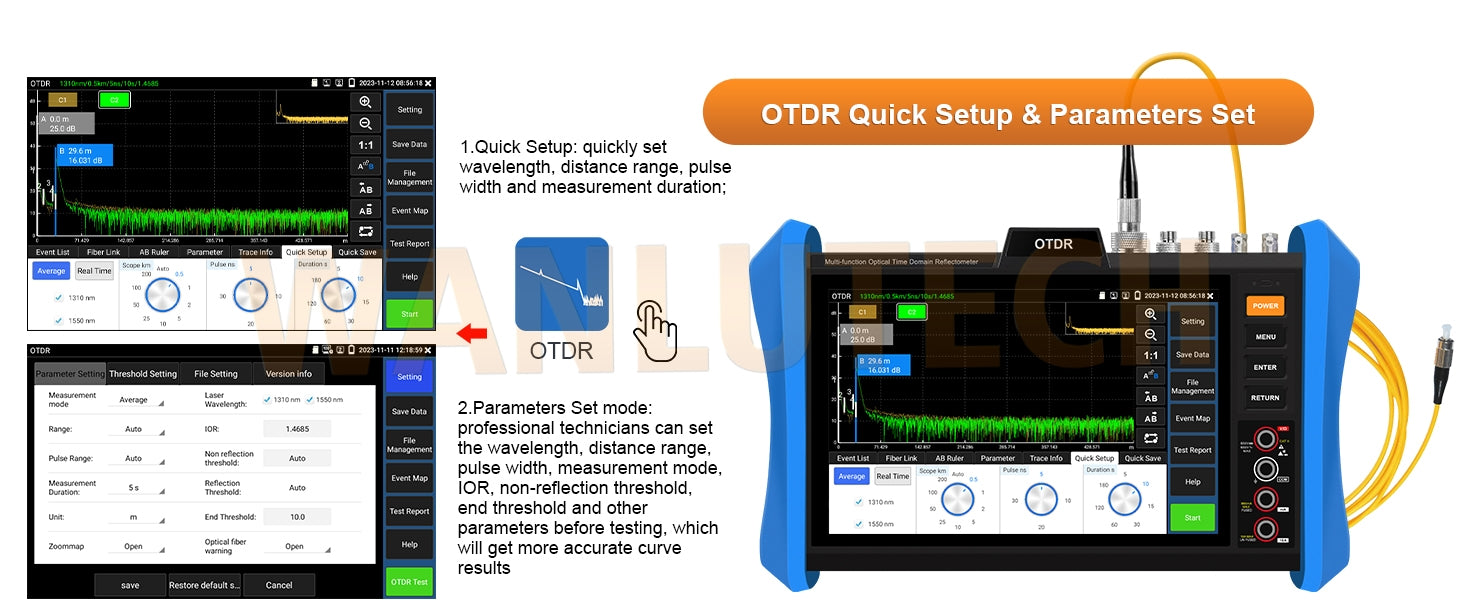 WANLUTECH OTDR CCTV Tester Essential Tool for Surveillance Camera Fiber Cable Network Testing MT-8810EFST
