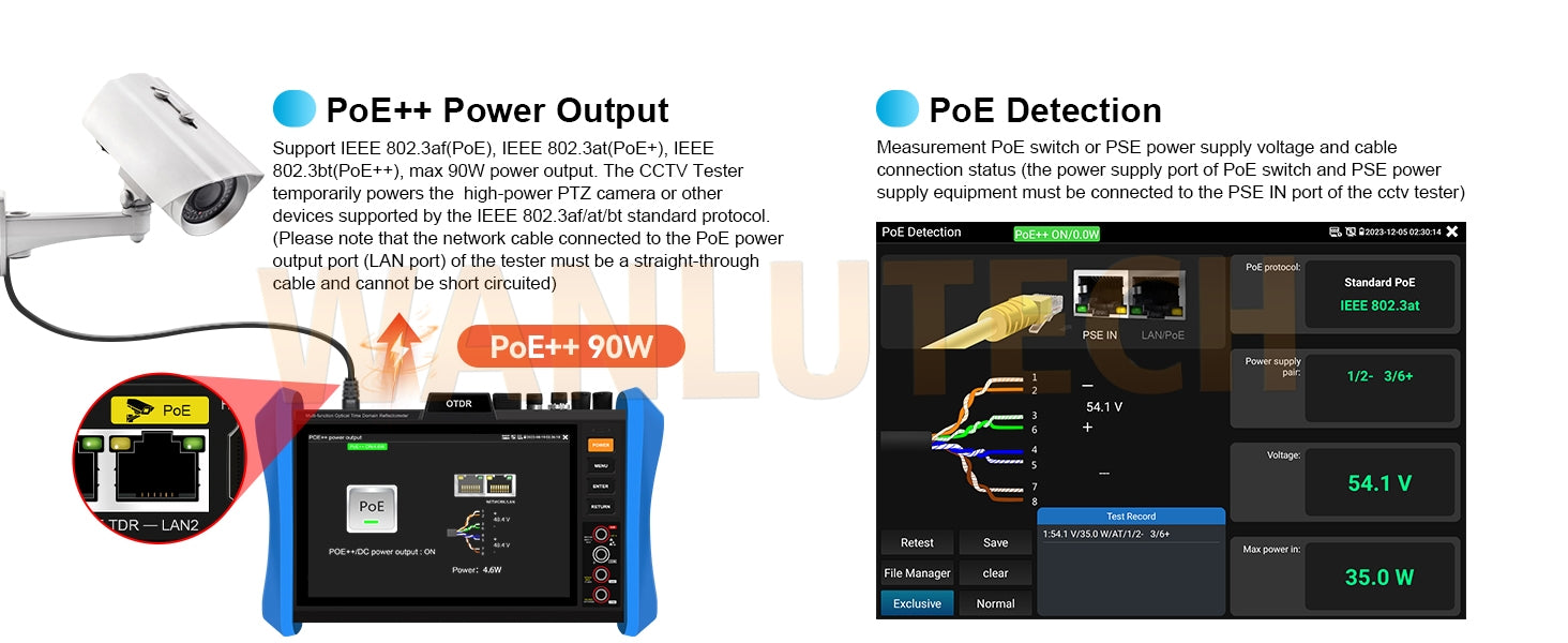 WANLUTECH OTDR CCTV Tester Essential Tool for Surveillance Camera Fiber Cable Network Testing MT-8810EFST
