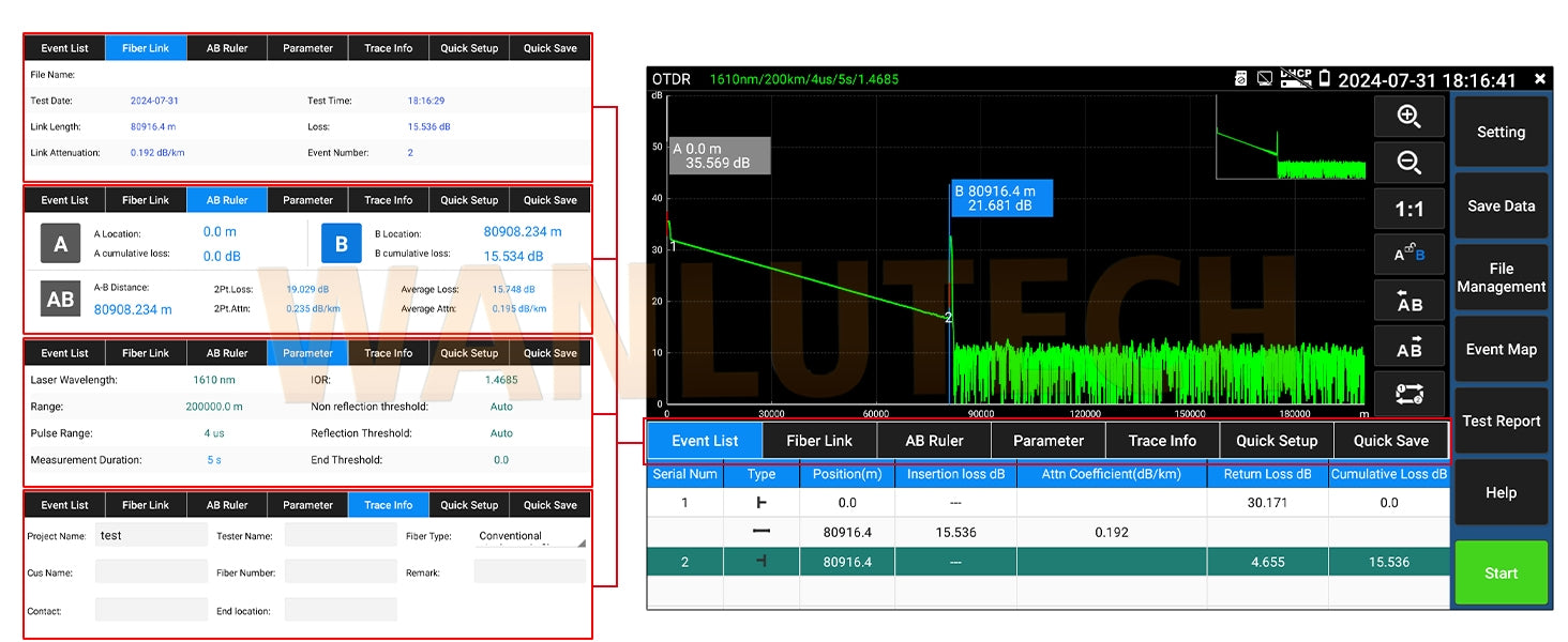 WANLUTECH OTDR CCTV Tester Essential Tool for Surveillance Camera Fiber Cable Network Testing MT-8810EFST