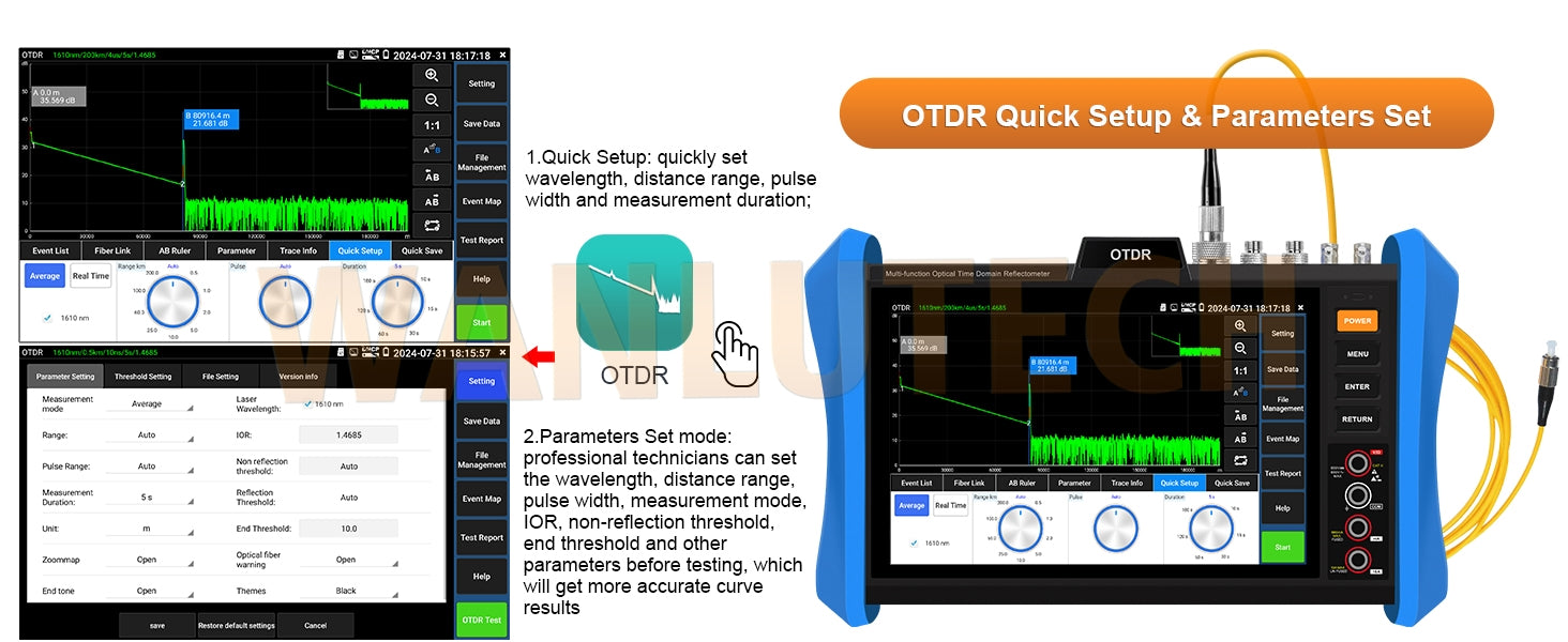 WANLUTECH OTDR CCTV Tester Essential Tool for Surveillance Camera Fiber Cable Network Testing MT-8810EFST