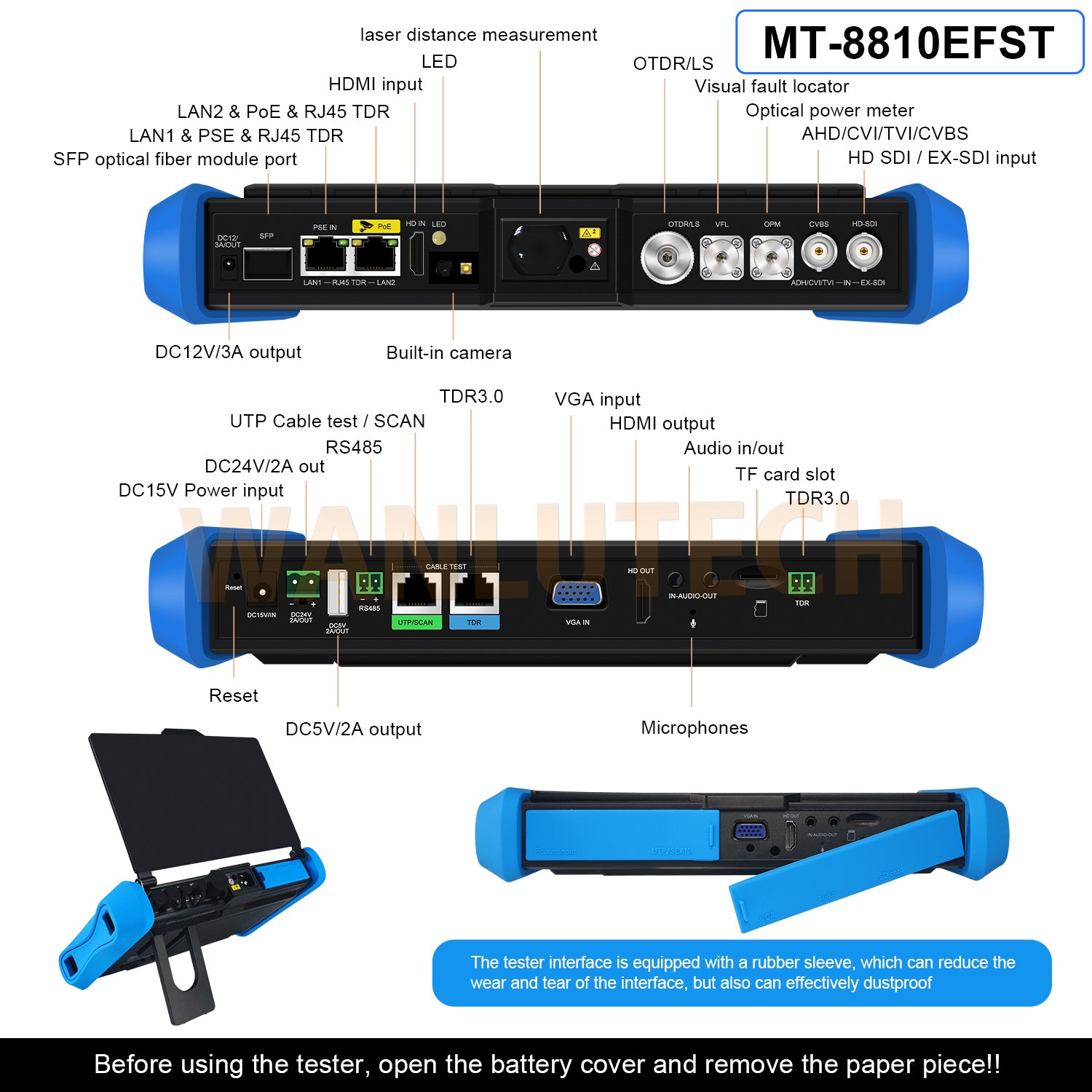 WANLUTECH OTDR CCTV Tester Essential Tool for Surveillance Camera Fiber Cable Network Testing MT-8810EFST