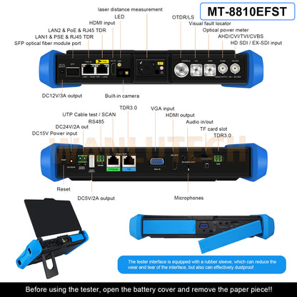 WANLUTECH OTDR CCTV Tester Essential Tool for Surveillance Camera Fiber Cable Network Testing MT-8810EFST