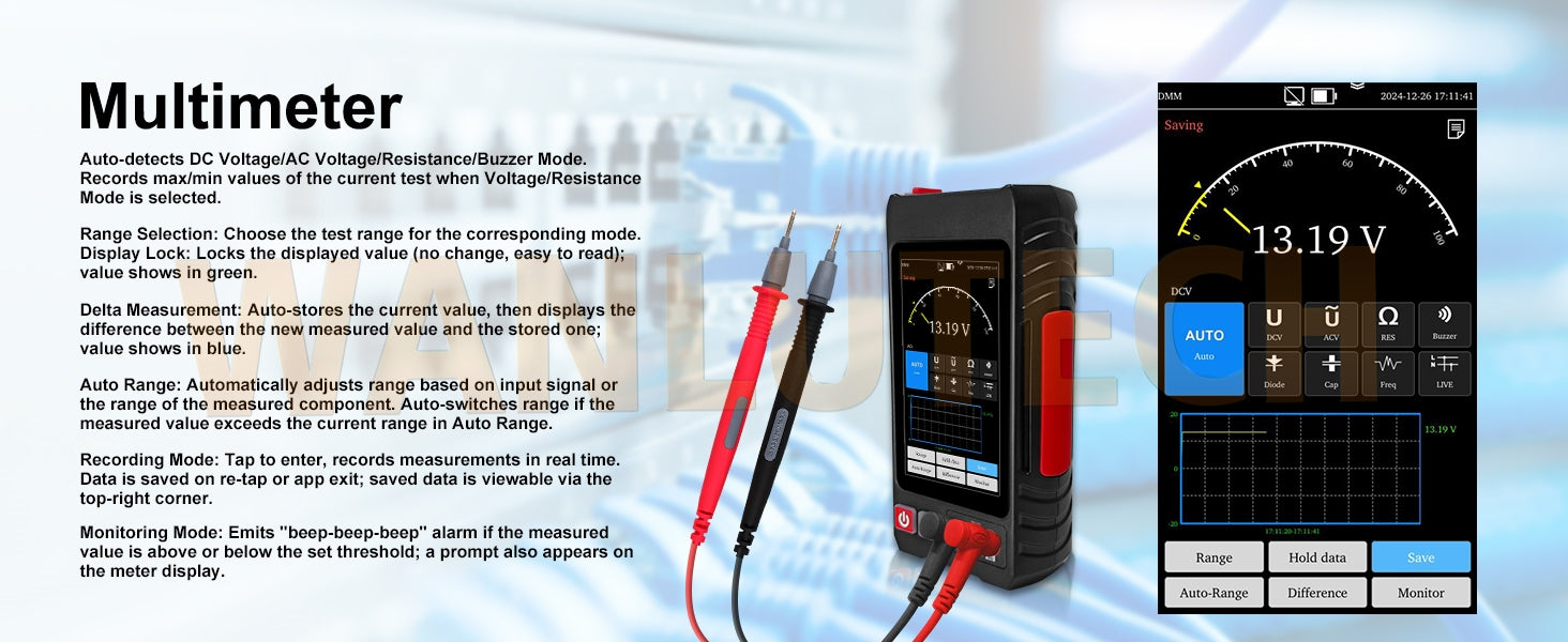 WANLUTECH Network Cable Tester, Digital Tone Generator with Probe Support Digital Multimeter Optical Power Meter Visual Fault Locator Network Test PoE Test Cable Continuity Testing (LT-600M)