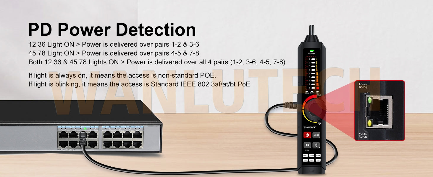 WANLUTECH Network Cable Tester, Digital Tone Generator with Probe Support Digital Multimeter Optical Power Meter Visual Fault Locator Network Test PoE Test Cable Continuity Testing (LT-600M)