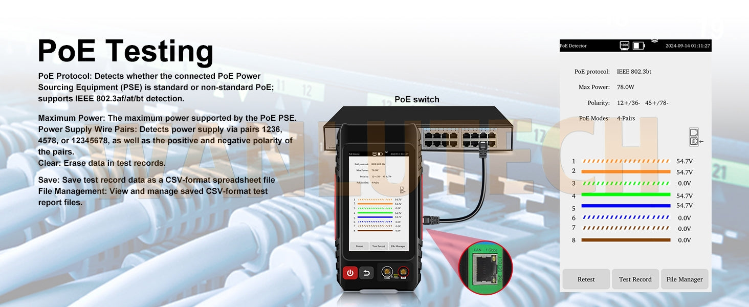 WANLUTECH Network Cable Tester, Digital Tone Generator with Probe Support Digital Multimeter Optical Power Meter Visual Fault Locator Network Test PoE Test Cable Continuity Testing (LT-600M)