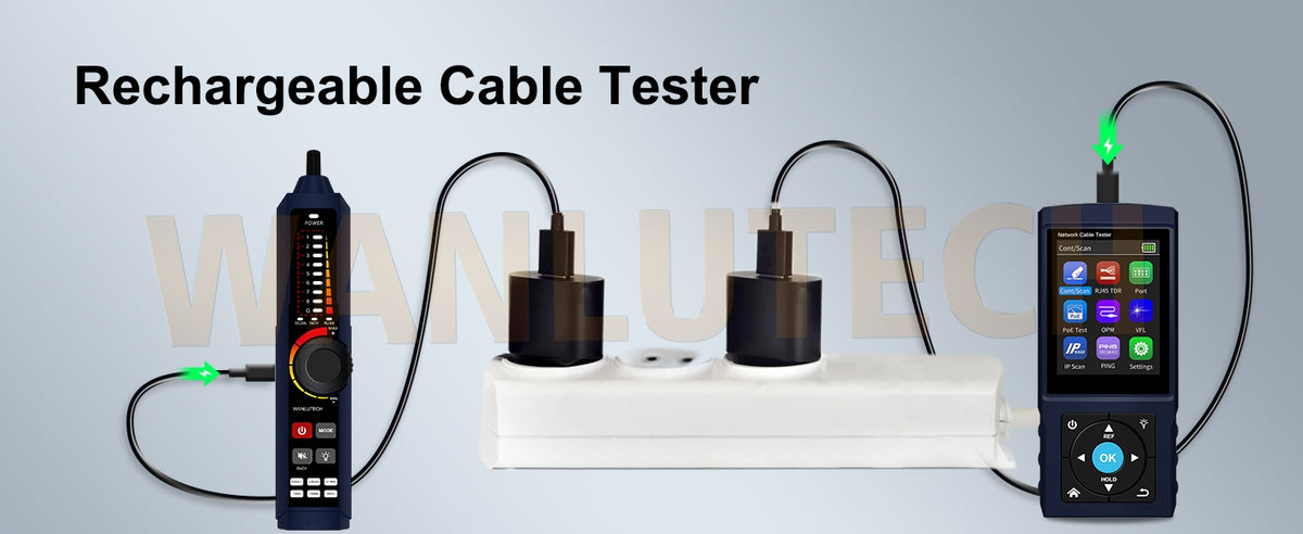 Rechargeable Network Cable Tester, WANLUTECH Tone Generator with Probe Support  Optical Power Meter Visual Fault Locator Network Test PoE Test Cable Continuity Testing (LT-500S).