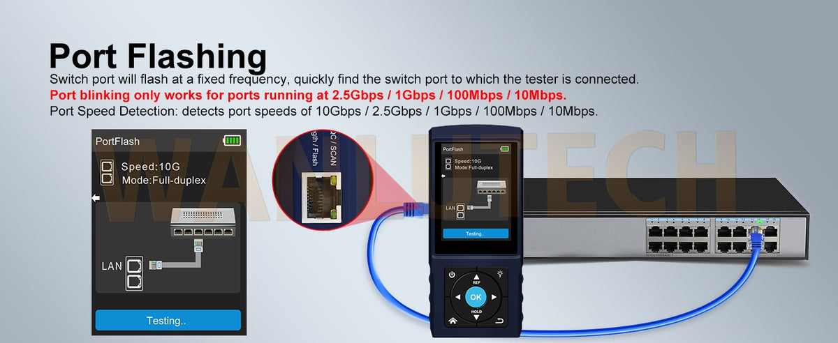 Rechargeable Network Cable Tester, WANLUTECH Tone Generator with Probe Support  Optical Power Meter Visual Fault Locator Network Test PoE Test Cable Continuity Testing (LT-500S).