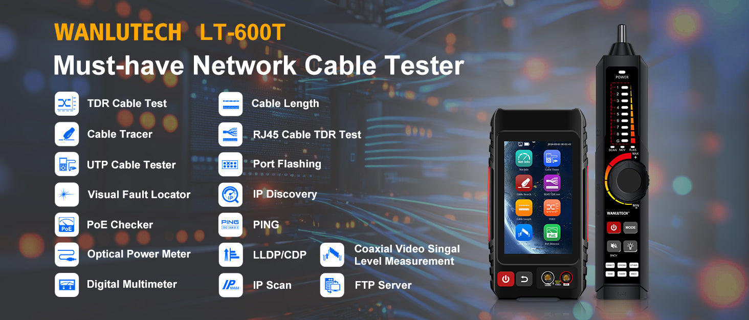 WANLUTECH TDR cable tester wire tracker OPM VFL PoE checker network testing tool